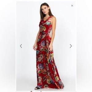 Johnny Was long red velvet floral dress size 4